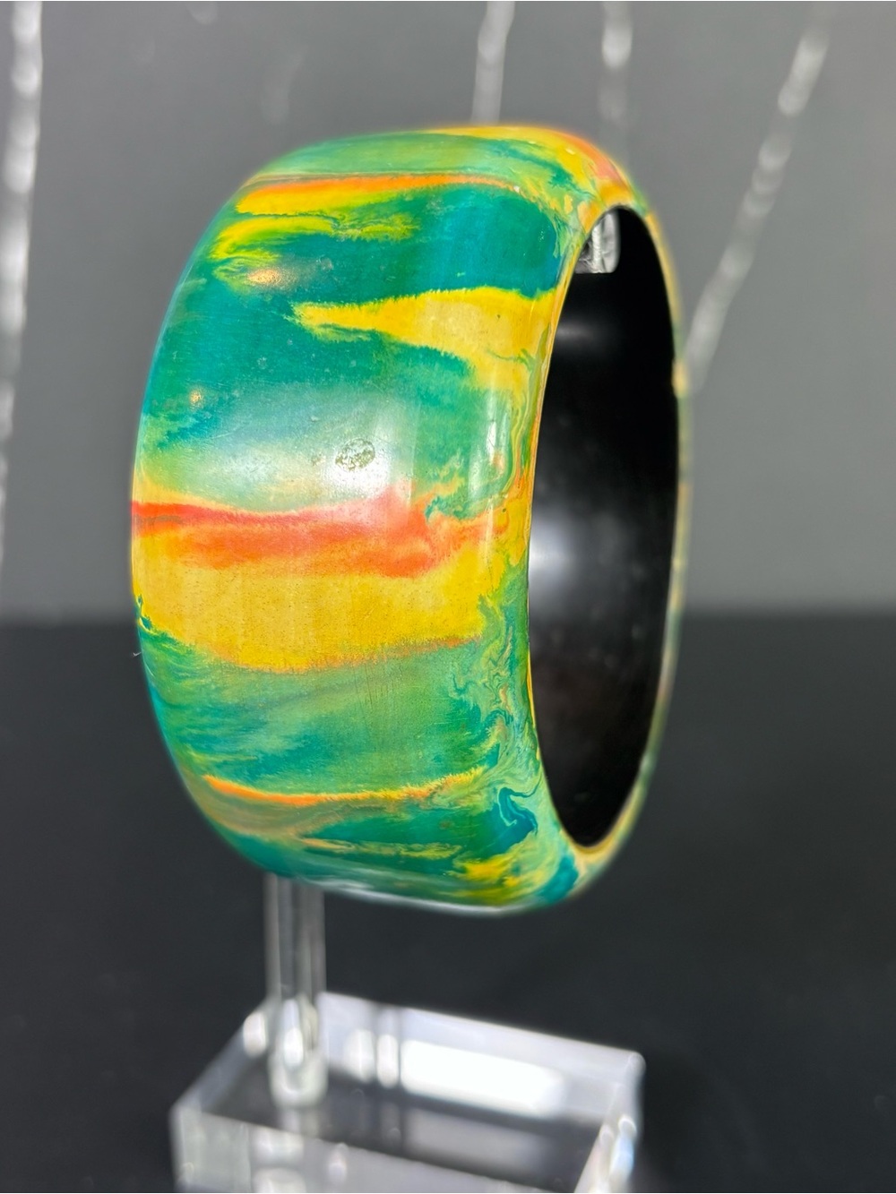 Vtg Chunky Bangle Bracelet Boho Rasta Swirl Boho Y2K Indie Sleaze Dopamine Vaca